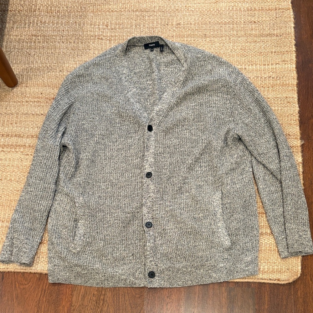 Theory Men's marled black and white Cardigan Sweater